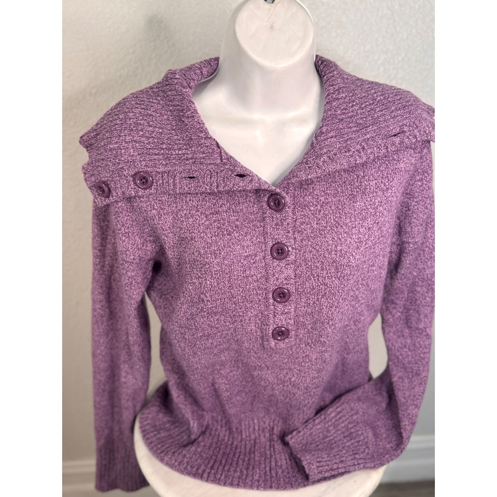 NWT Vintage Ann Taylor LOFT Wool Angora Cashmere Sweater Purple Henley sz M cozy - Picture 2 of 8